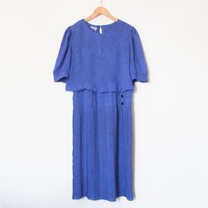 J.B. Too | Vintage 80’s Blue and Black Geometric Blouson Dress | Size 14